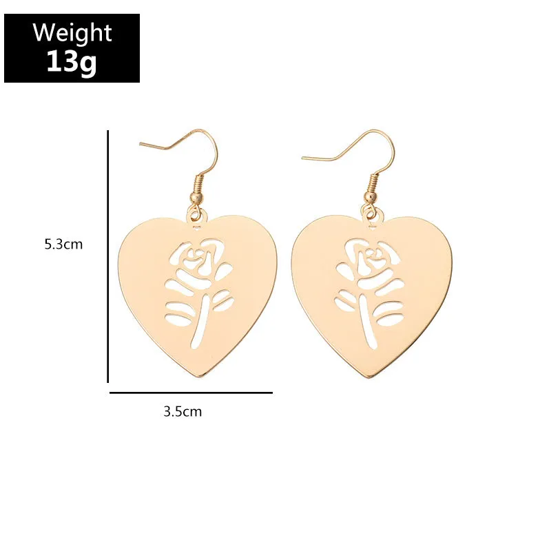 Alloy Polished Hollow Rose Earrings