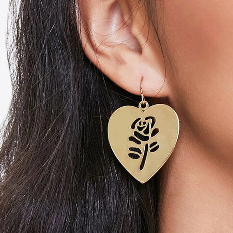 Alloy Polished Hollow Rose Earrings