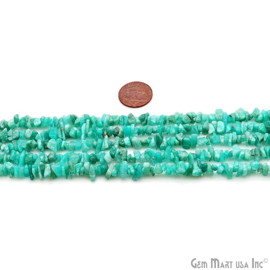 Amazonite Chip Beads, 34 Inch, Natural Chip Strands, Drilled Strung Nugget Beads, 3-7mm, Polished, GemMartUSA (CHAZ-70001)