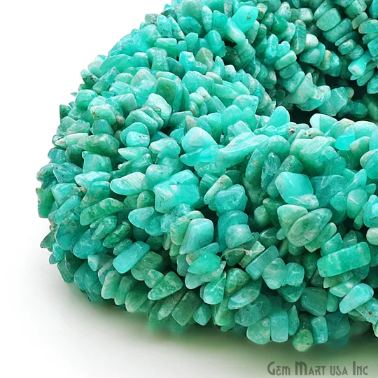 Amazonite Chip Beads, 34 Inch, Natural Chip Strands, Drilled Strung Nugget Beads, 3-7mm, Polished, GemMartUSA (CHAZ-70001)