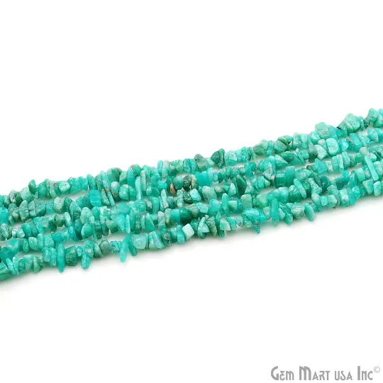 Amazonite Chip Beads, 34 Inch, Natural Chip Strands, Drilled Strung Nugget Beads, 3-7mm, Polished, GemMartUSA (CHAZ-70001)