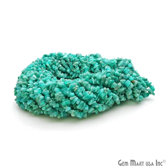 Amazonite Chip Beads, 34 Inch, Natural Chip Strands, Drilled Strung Nugget Beads, 3-7mm, Polished, GemMartUSA (CHAZ-70001)