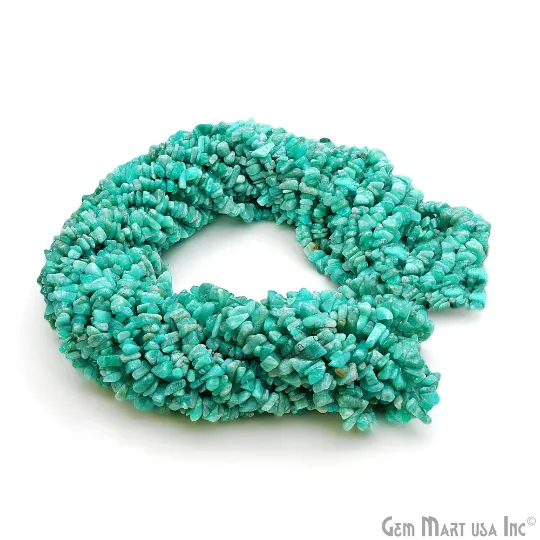 Amazonite Chip Beads, 34 Inch, Natural Chip Strands, Drilled Strung Nugget Beads, 3-7mm, Polished, GemMartUSA (CHAZ-70001)