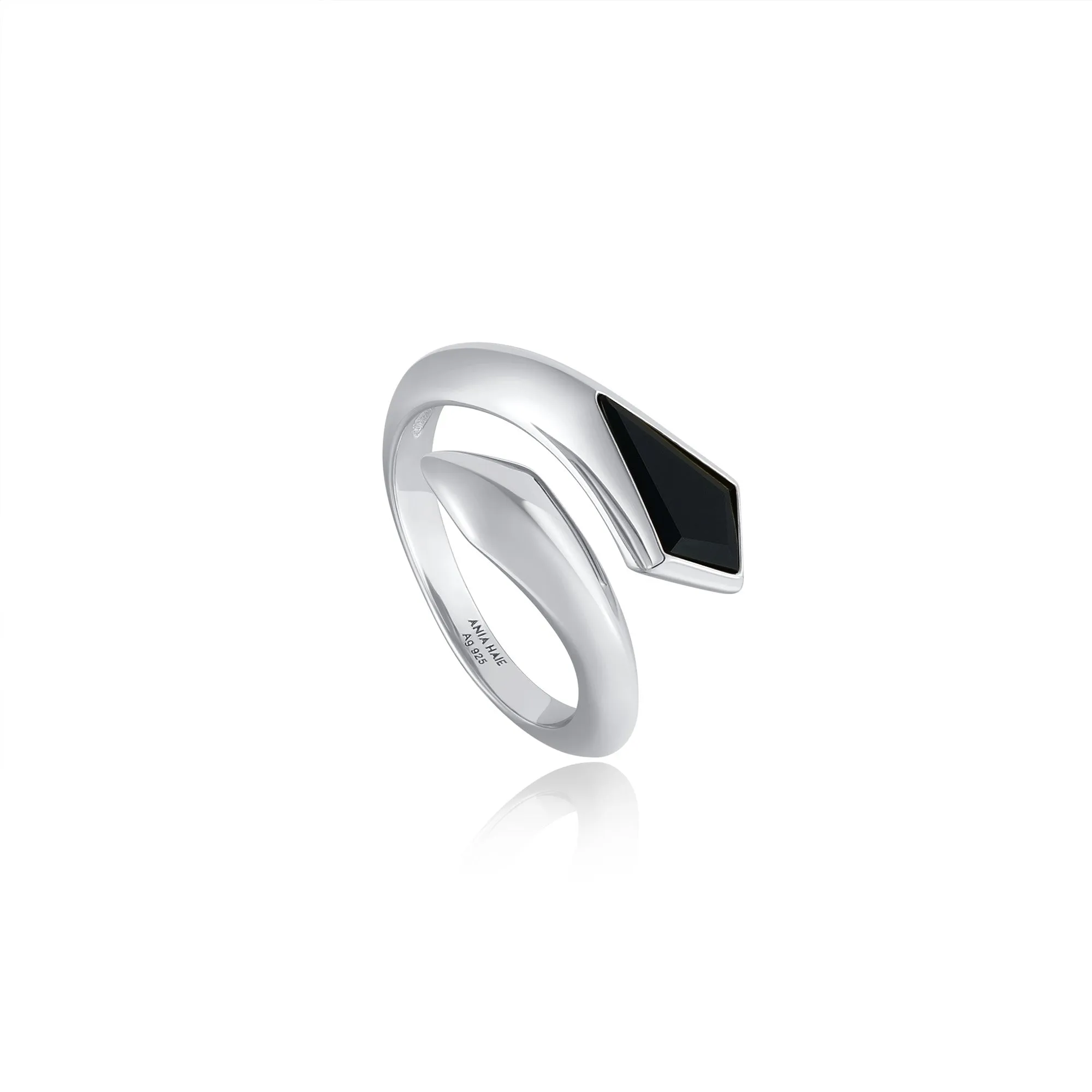 Ania Haie Silver Black Agate Wrap Adjustable Ring R053-03H