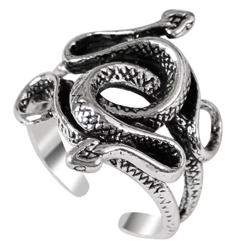 Anime Rings for Men Women Punk Goth Snake Ring Exaggerated Black Plated Gothic Adjustable Party Gift Jewelry Mujer Bijoux