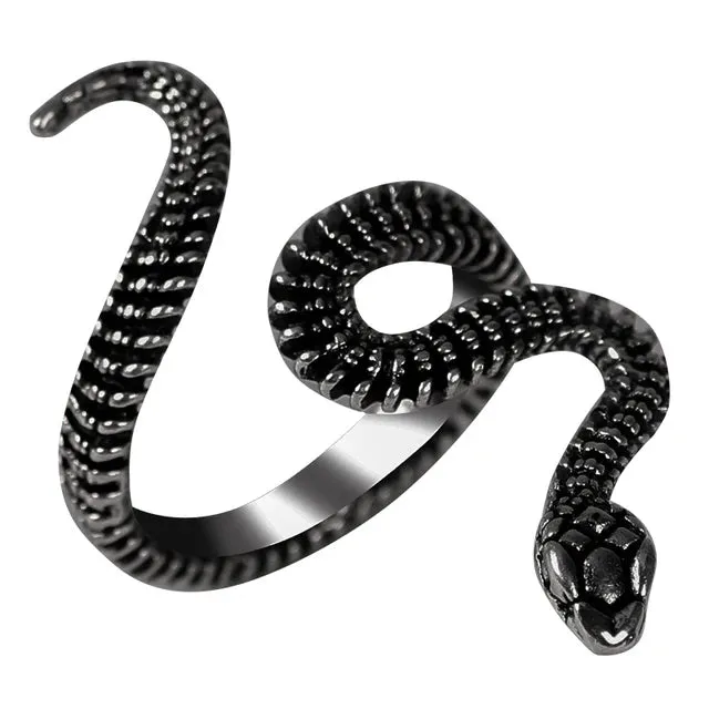 Anime Rings for Men Women Punk Goth Snake Ring Exaggerated Black Plated Gothic Adjustable Party Gift Jewelry Mujer Bijoux