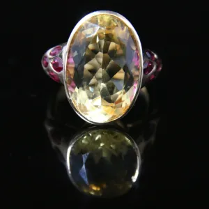 Antique Citrine & Ruby Ring 10Ct Citrine Set In 18Ct Gold