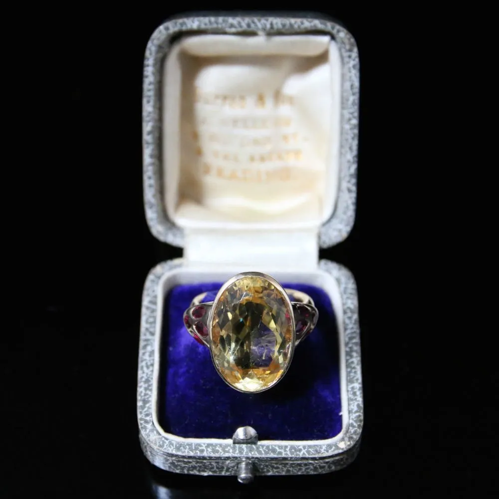 Antique Citrine & Ruby Ring 10Ct Citrine Set In 18Ct Gold