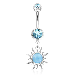 Aqua Sun Opal Glitter Belly Ring