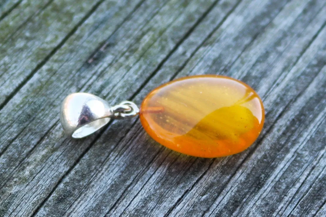 Baltic Amber Pendant Oval Honey Cloudy Unisex 1.4″ 3 gram 925 Silver