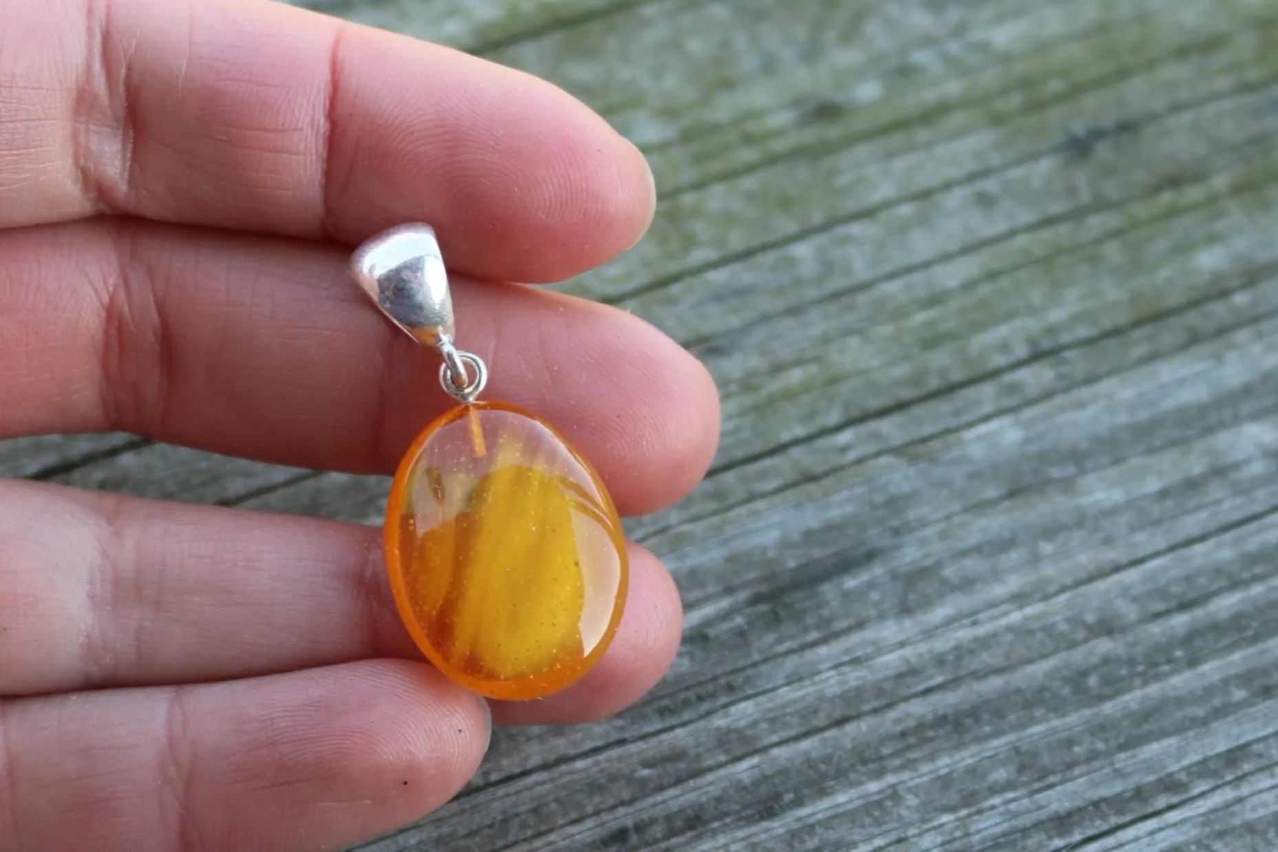 Baltic Amber Pendant Oval Honey Cloudy Unisex 1.4″ 3 gram 925 Silver