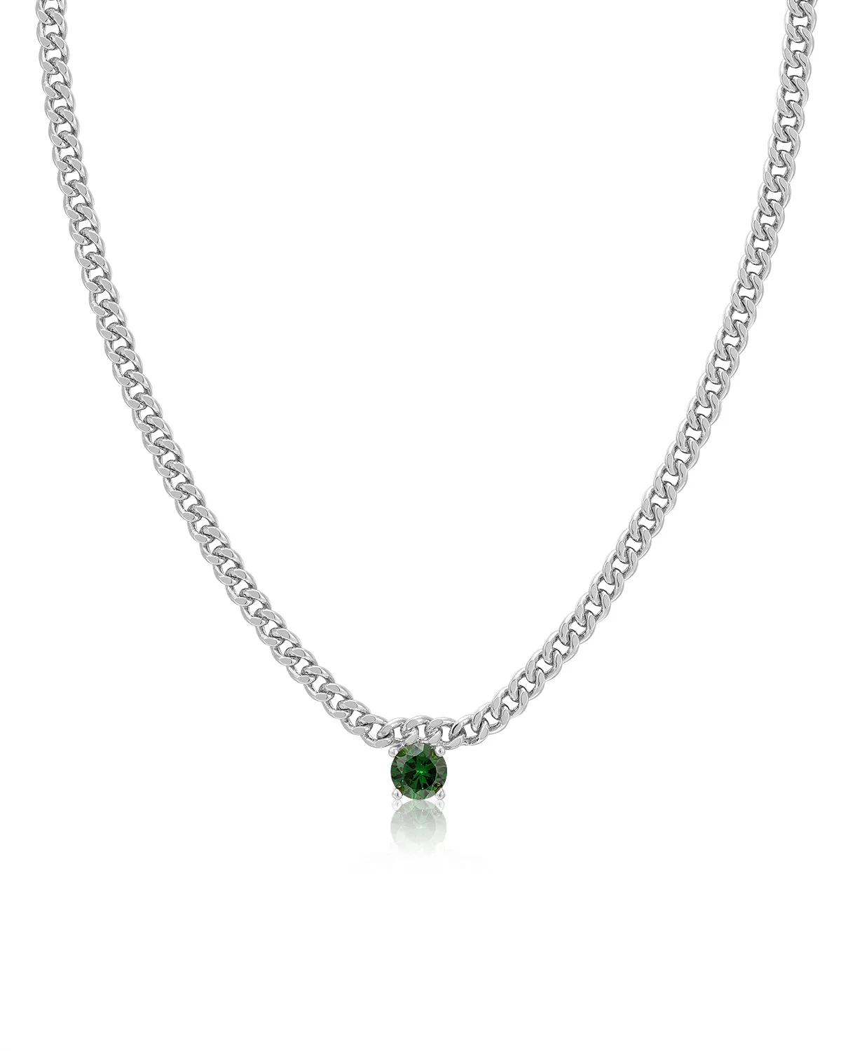 Bardot Stud Necklace- Emerald Green- Silver