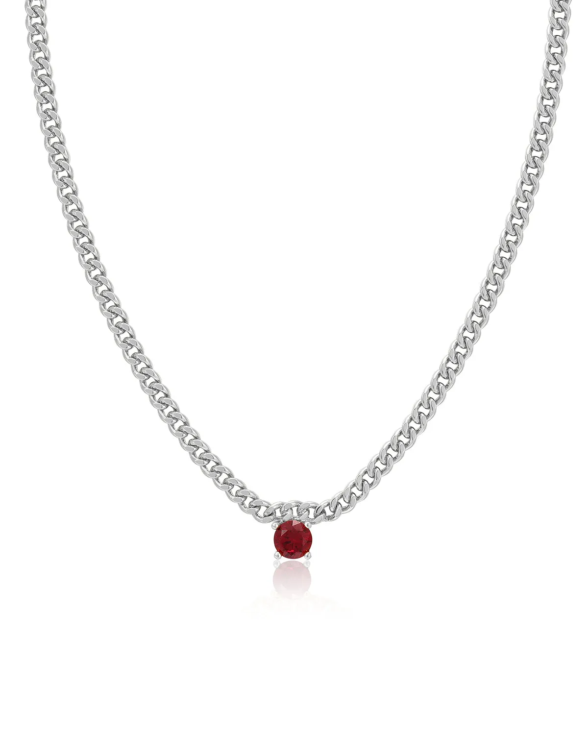 Bardot Stud Necklace- Ruby Red- Silver