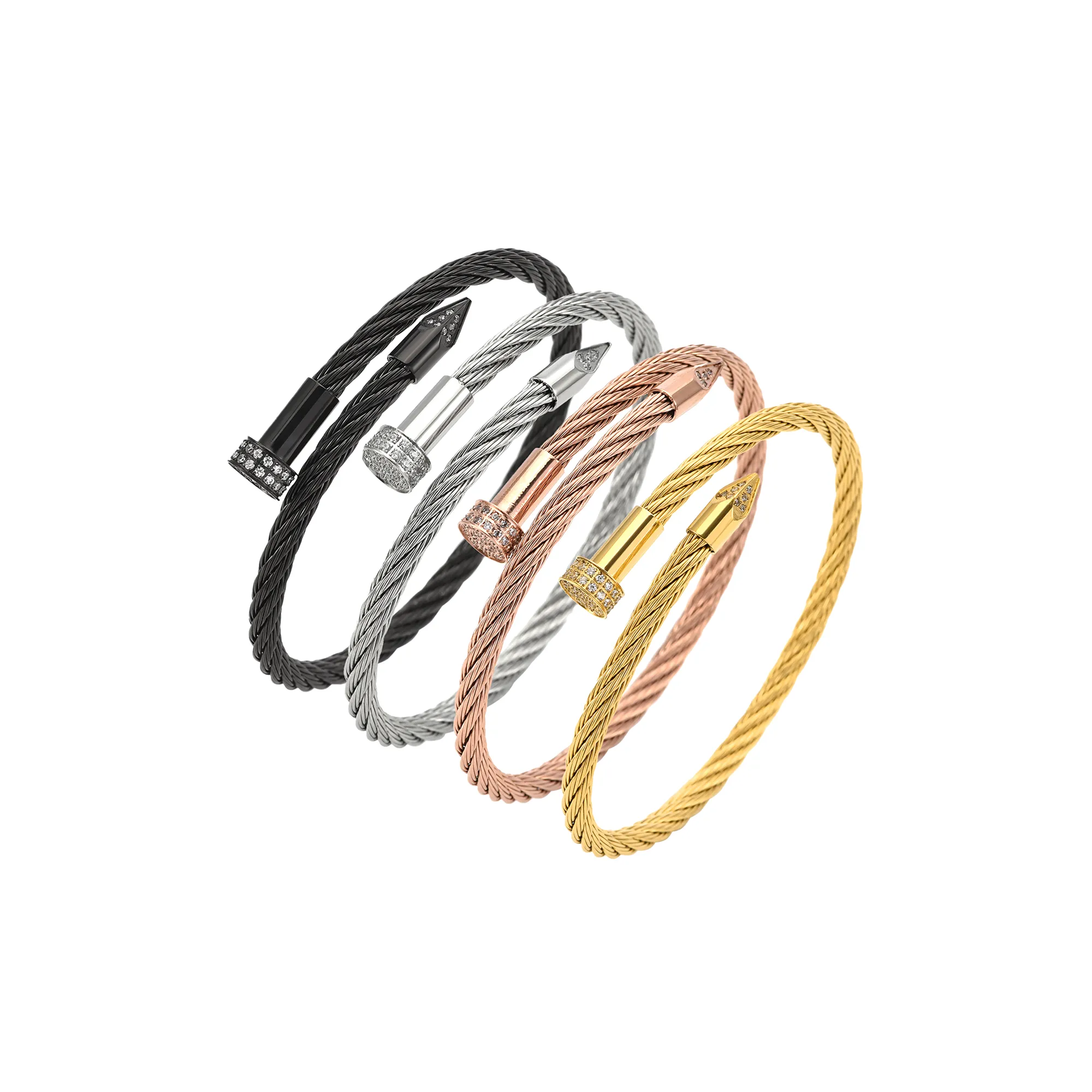 BG005G B.Tiff Gold Pavé Pointe Cable Bangle Bracelet