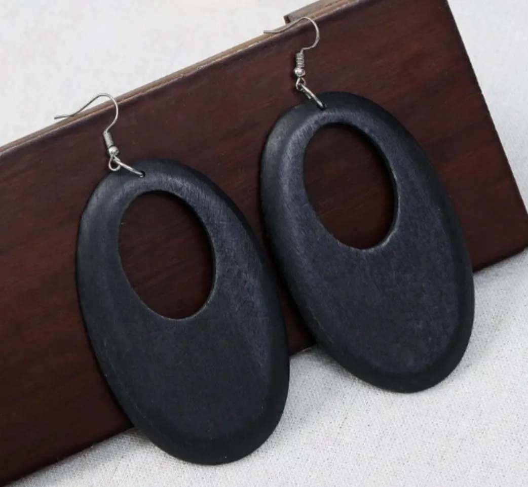 Black Wood Earrings - Boho Style, Handmade Earrings, Boho Jewelry, Western Earrings, Black Earrings, Wooden Earrings, Bohemian Style