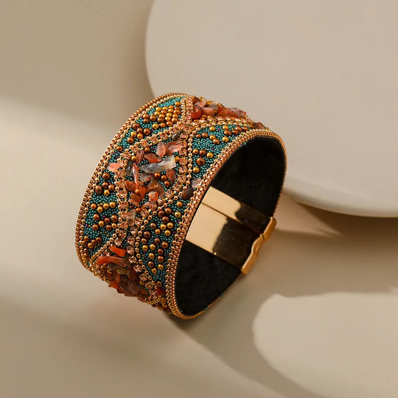 Bohemian Handmade Gravel Rice Bead Magnetic Buckle Bracelet