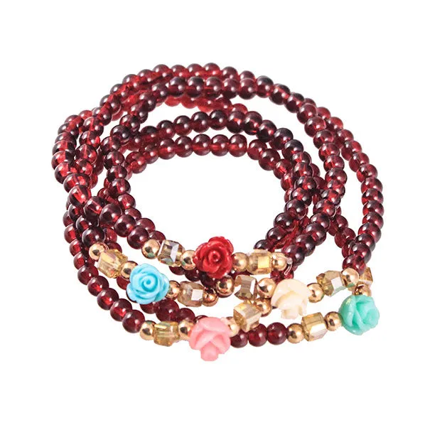 Bohemian Style Beaded Wrap Bracelet w/ Flowers