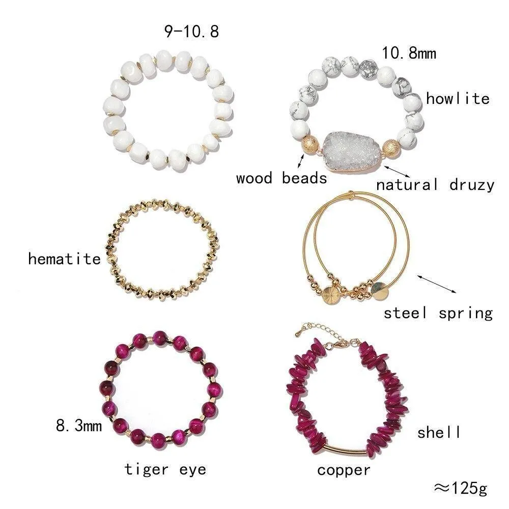 Bracelet Charm Jewelry Set Multi Layer Natural Stone Set Quartz Druzy Crystal Beads Bracelet