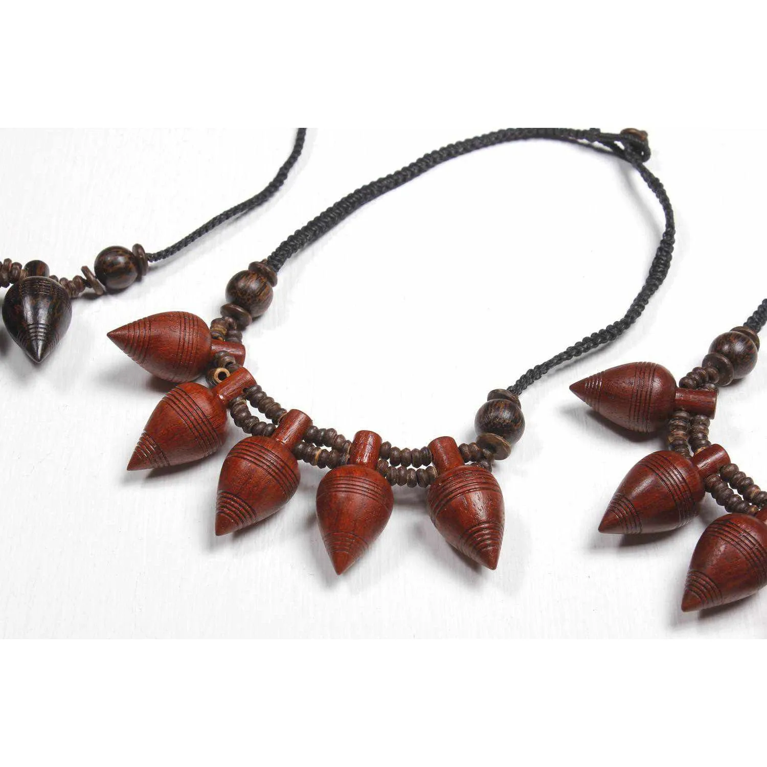 BUNDLE: 3 Piece Hmong Carved Wood Necklace - Thailand