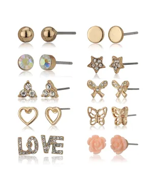 Carlton London Set Of 10 Gold Plated Contemporary Studs Earrings For Women