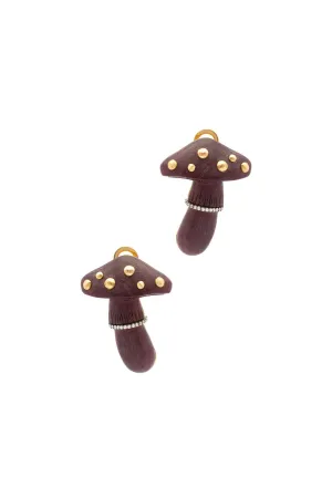 Carved Wood Mushroom Earrings