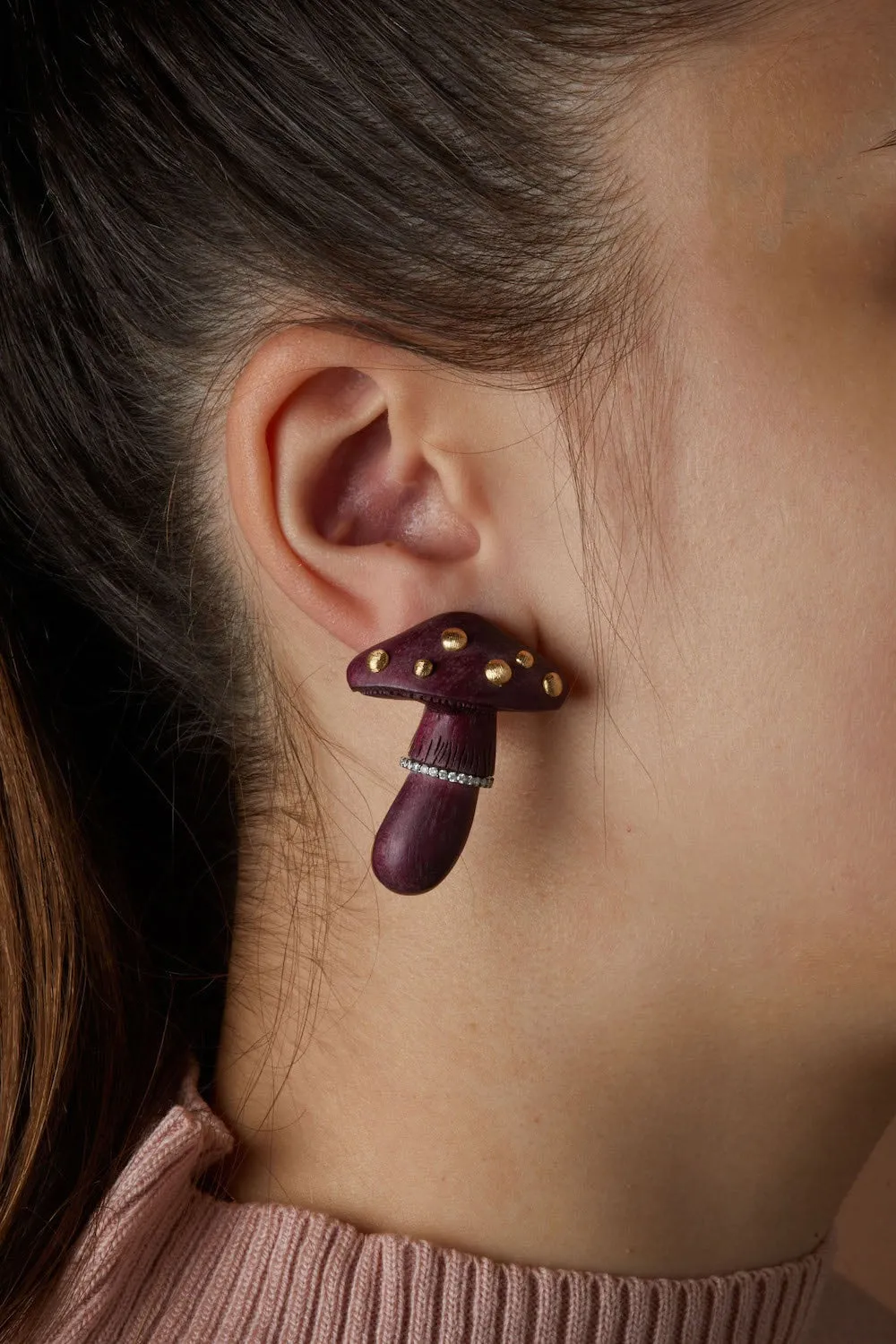 Carved Wood Mushroom Earrings