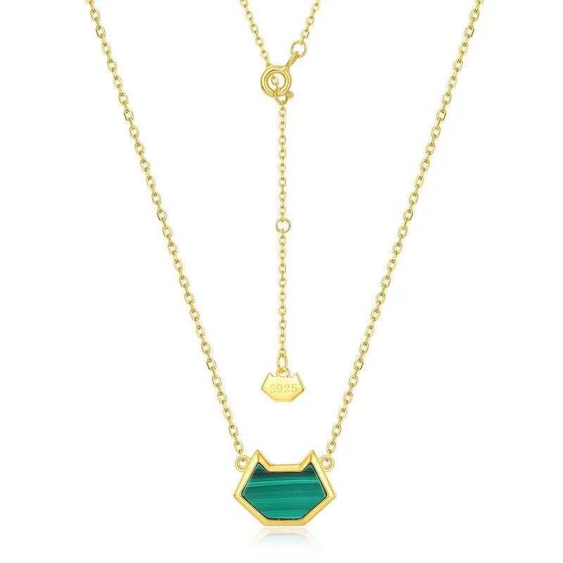 Cat Malachite Necklace-Gold Vermeil