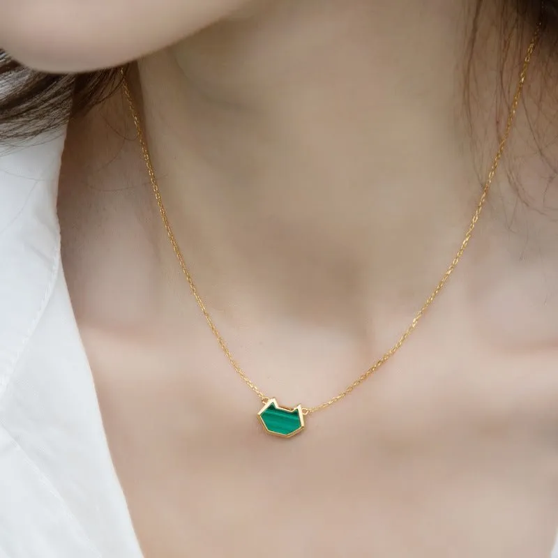 Cat Malachite Necklace-Gold Vermeil