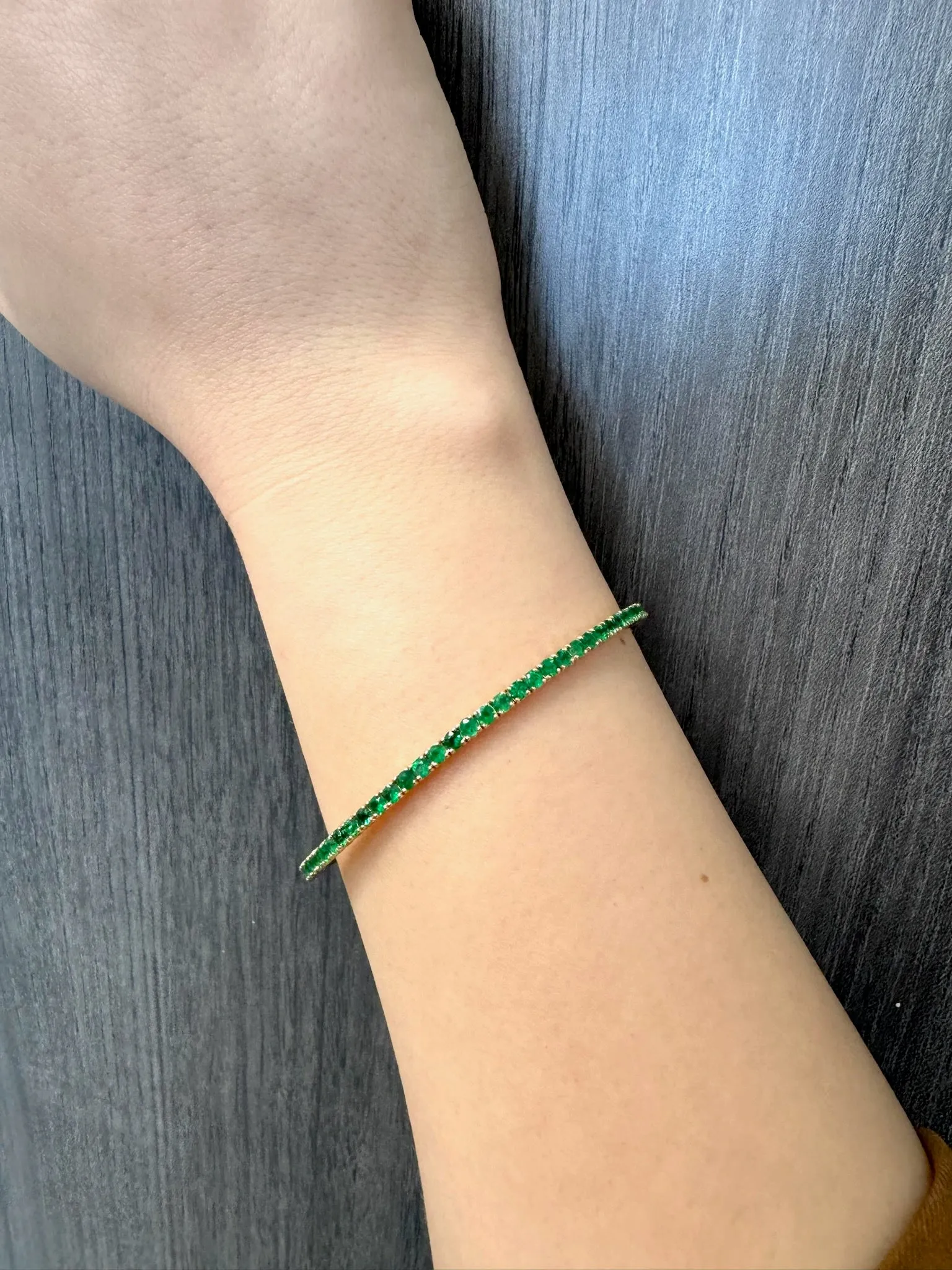 Chiara - Flexible Natural Emerald Bangle in 14K Solid Gold