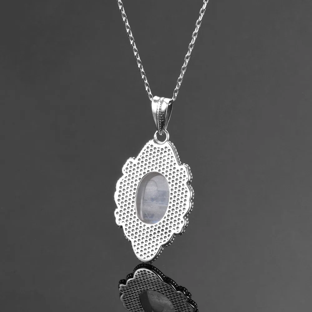 Classic Natural Moonstone Necklace Pendant 925 Sterling Silver Jewelry