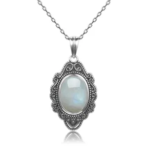 Classic Natural Moonstone Necklace Pendant 925 Sterling Silver Jewelry