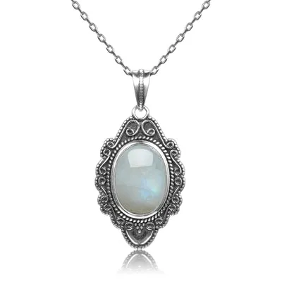 Classic Natural Moonstone Necklace Pendant 925 Sterling Silver Jewelry