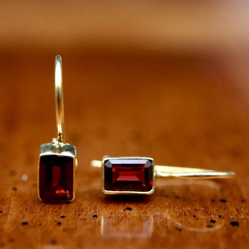 Contemporary Drop Garnet Earrings