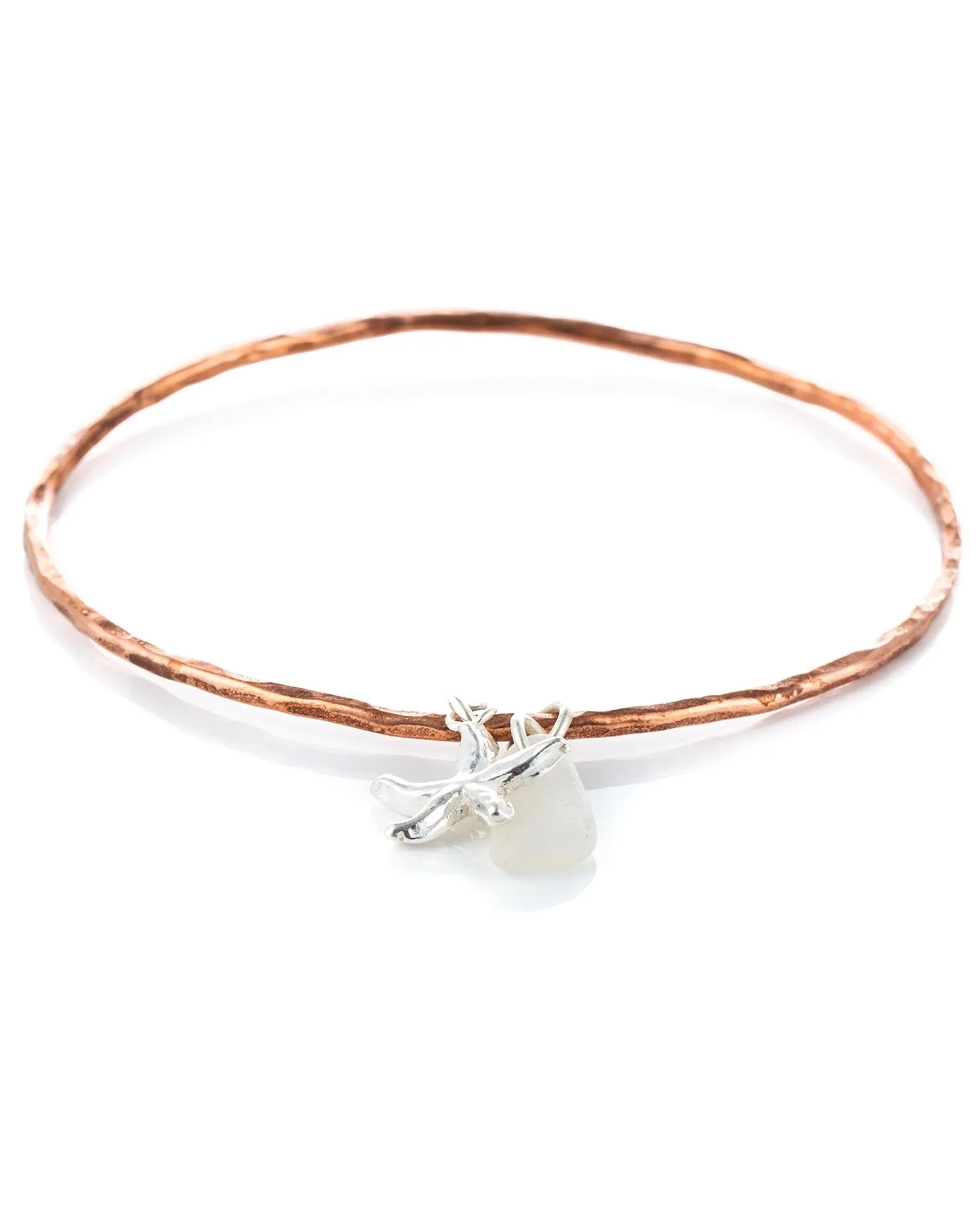 Copper Bangle with Charm and Sea Glass