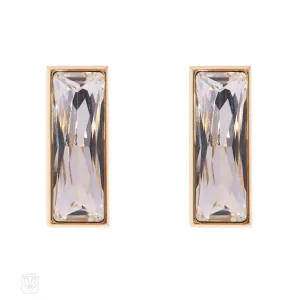 Crystal baguette earrings in gilt stainless steel