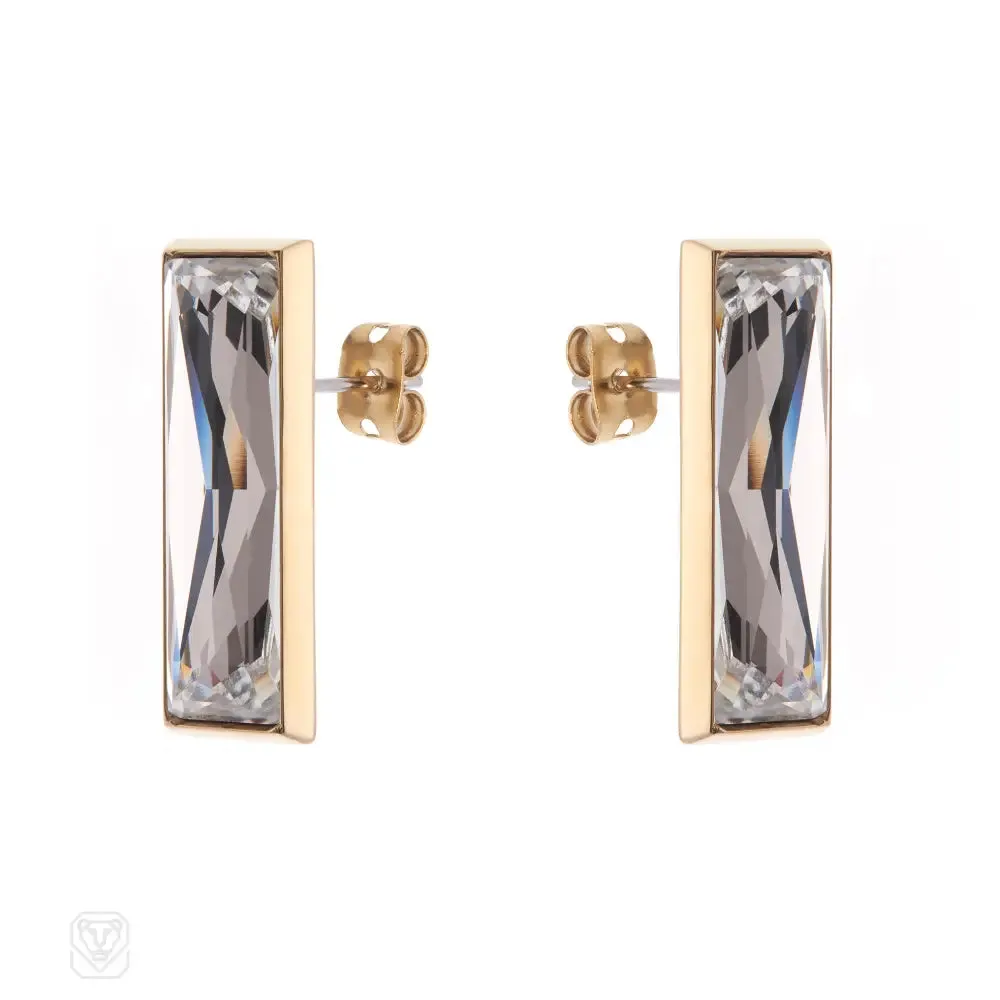 Crystal baguette earrings in gilt stainless steel