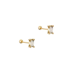 Crystal Baguette Stud Earrings in Gold