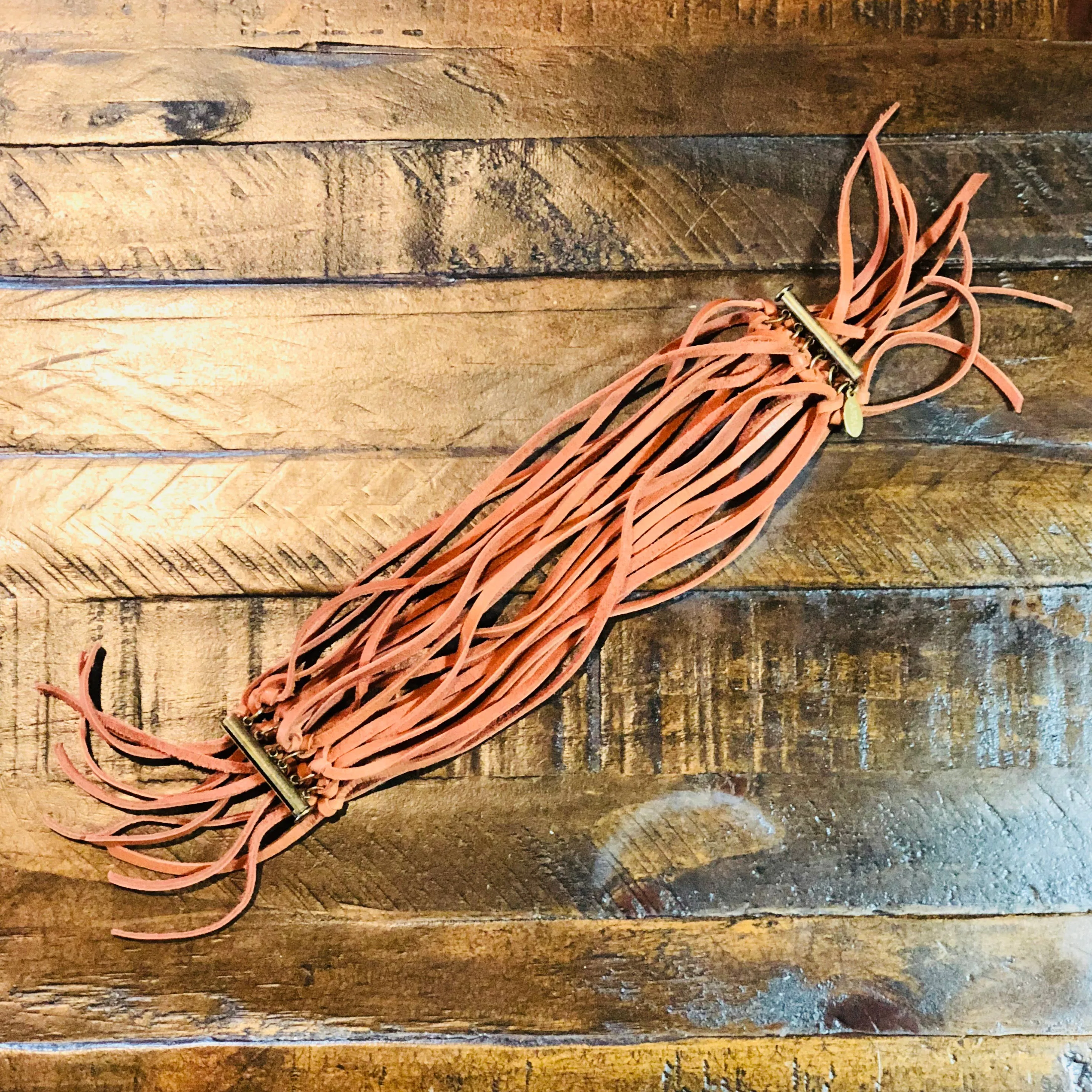 Cuff, Multi Strand Deerskin Leather in Rust - SALE!