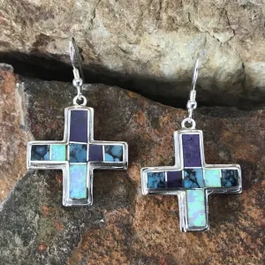 David Rosales Shalako Inlaid Sterling Silver Earrings Cross