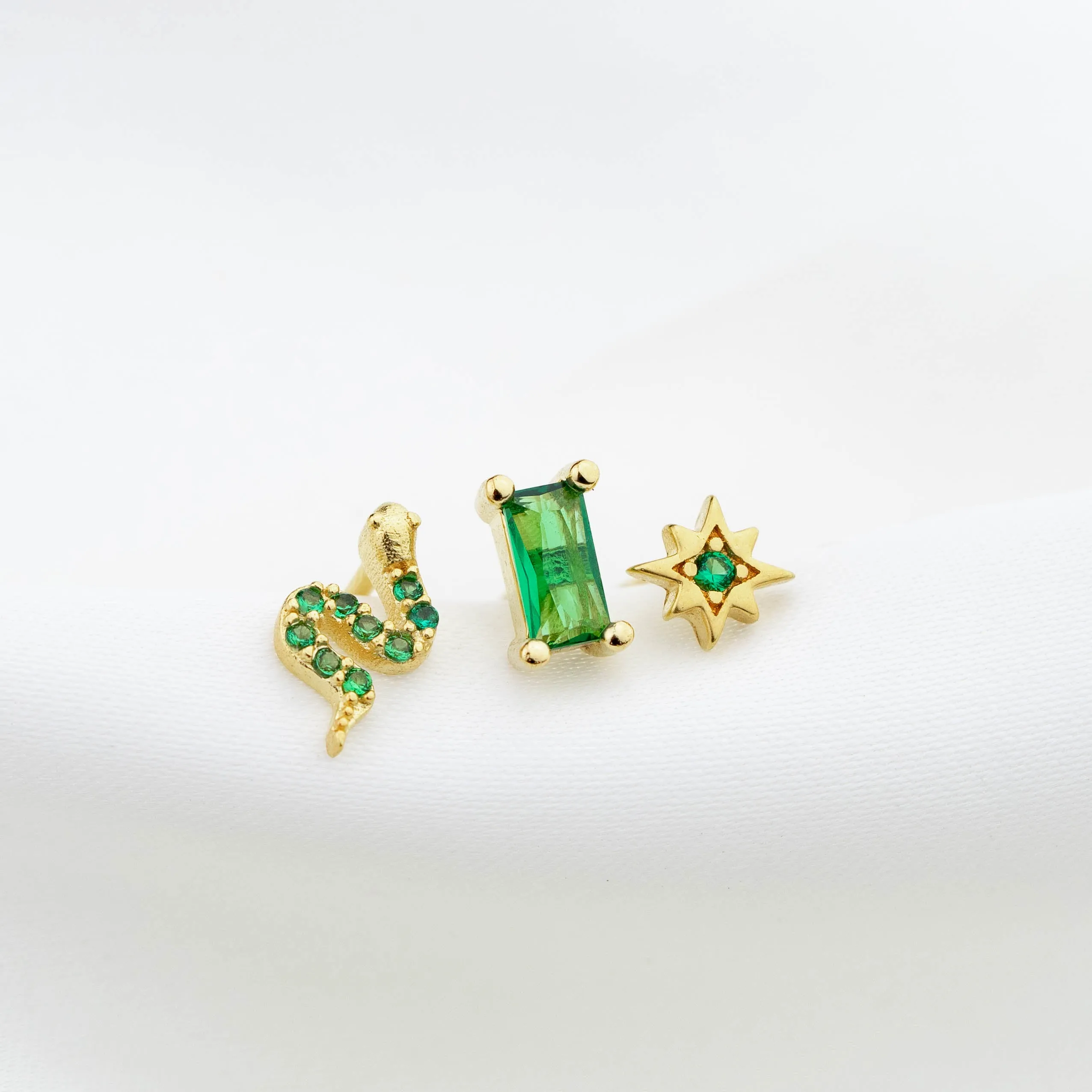 Delicate Emerald Studs Set