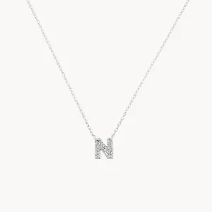 Diamond Letter N Necklace in Silver