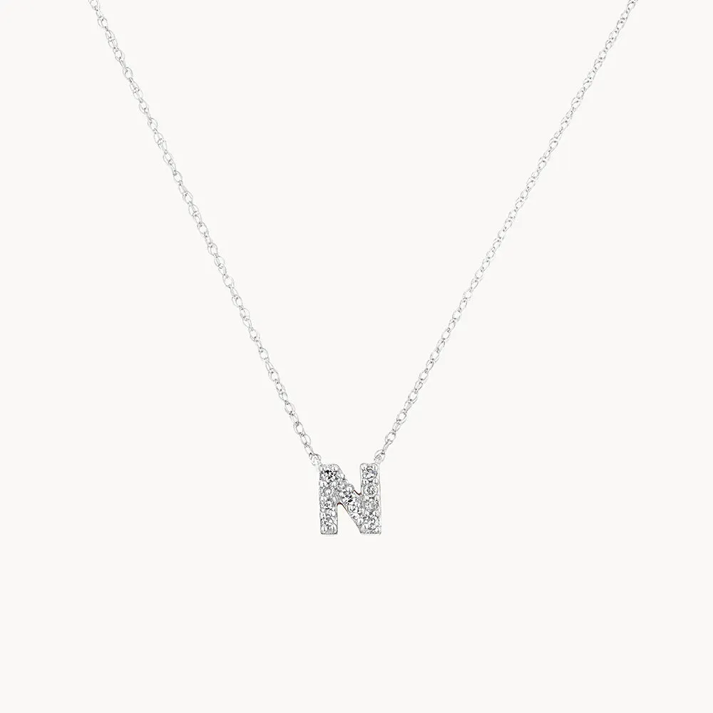 Diamond Letter N Necklace in Silver