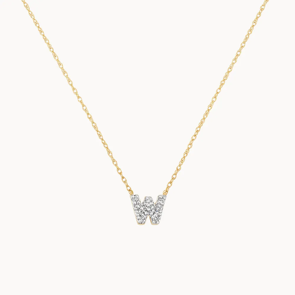 Diamond Letter W Necklace in 10k Gold