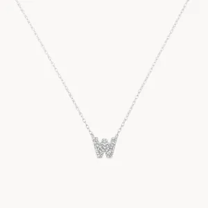 Diamond Letter W Necklace in Silver