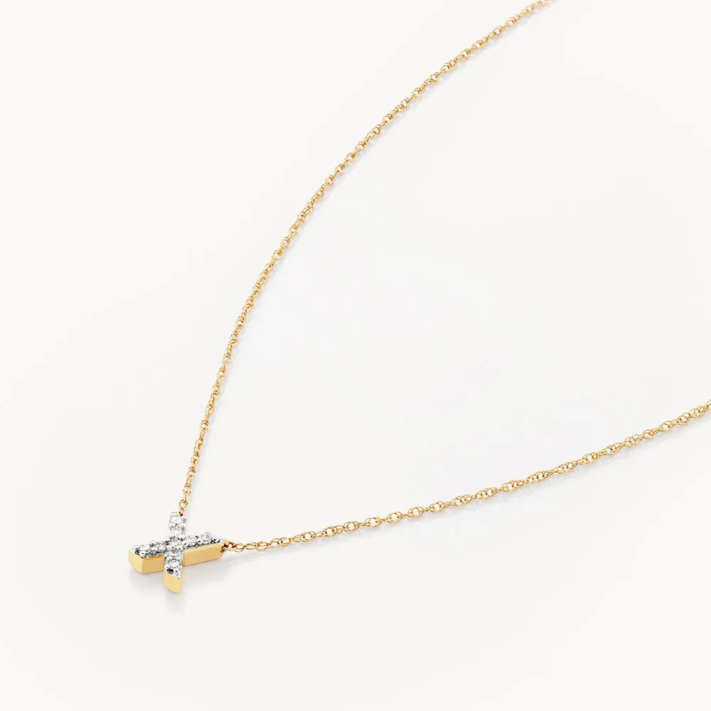 Diamond Letter X Necklace in 10k Gold