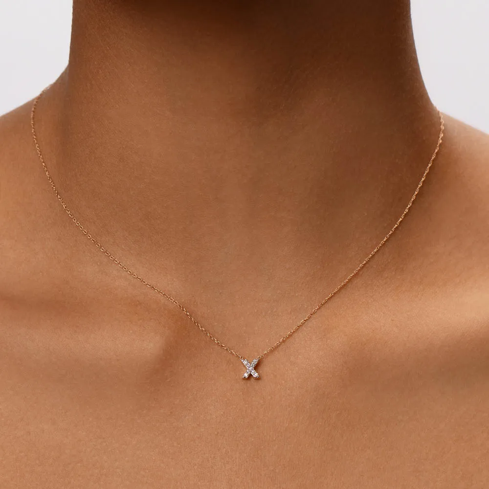 Diamond Letter X Necklace in 10k Gold