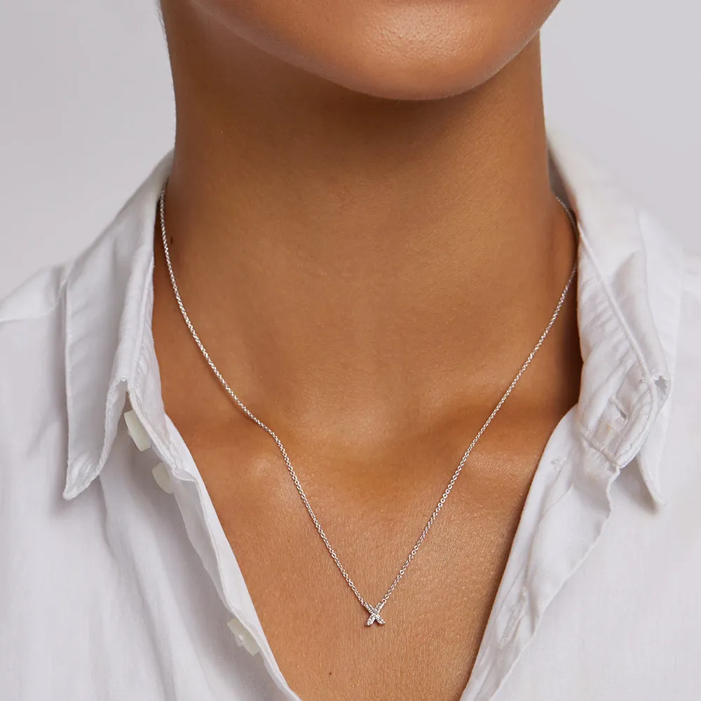 Diamond Letter X Necklace in Silver