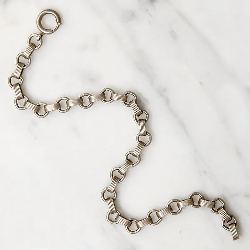 Edgy Ribbed Link Sterling Silver Bracelet