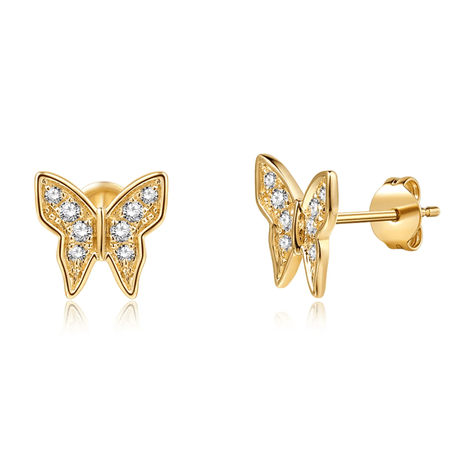 FANCIME "Juliet" Diamond Butterfly 14K Solid Yellow Gold Studs