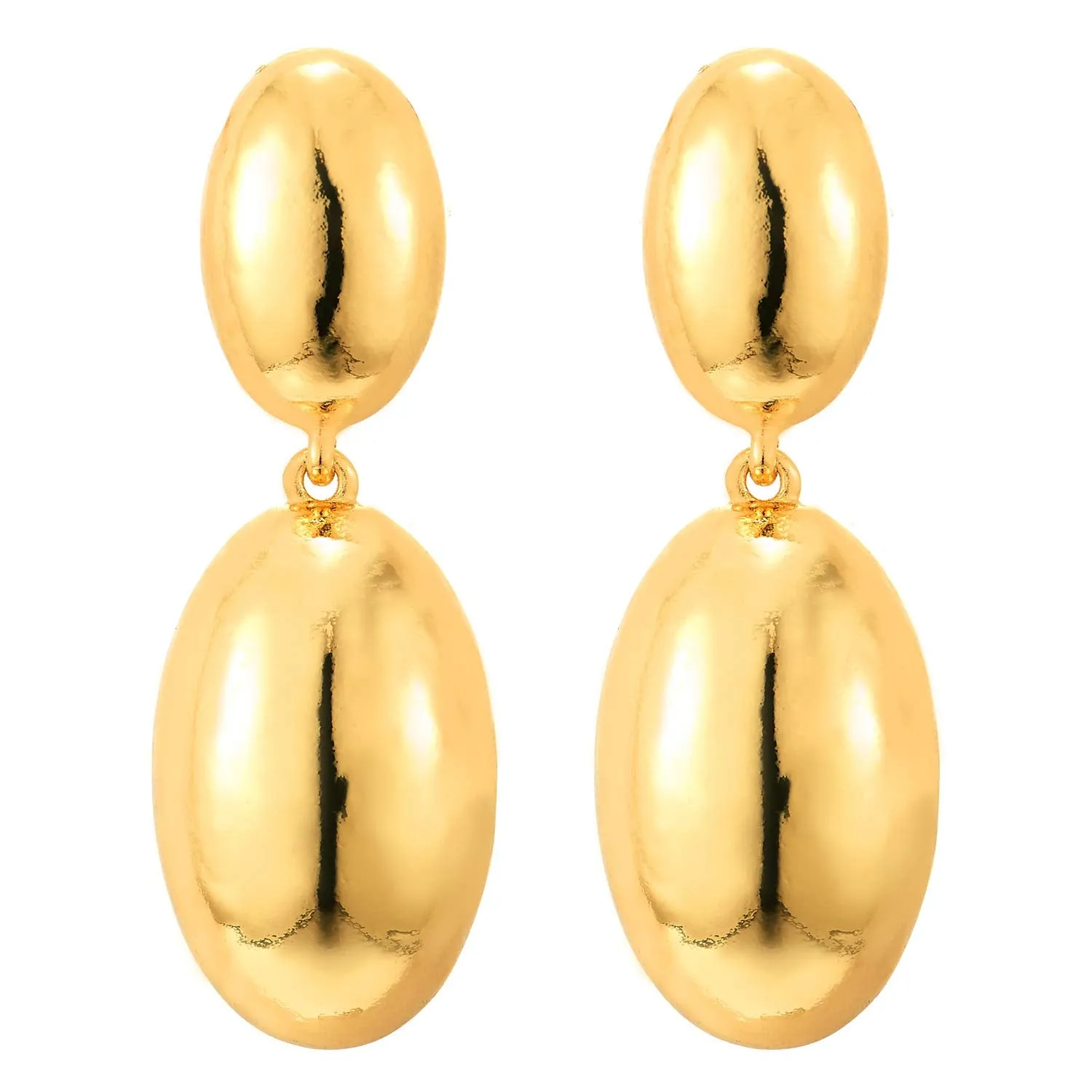 Fashion Gold Color Statement Earrings Double Puff Oval Link Large Drop Dangle, High Polished, Party